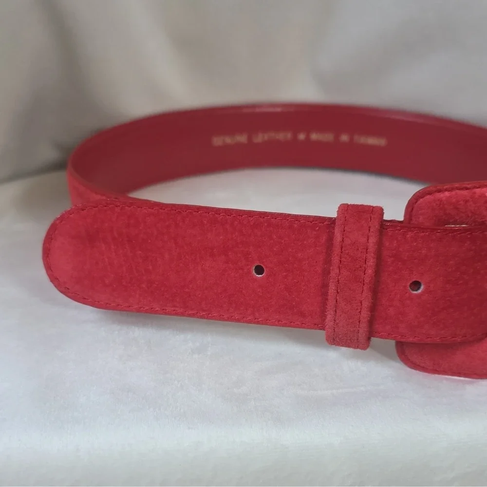 80's Vintage Womens Red Leather Belt Size M Wide
